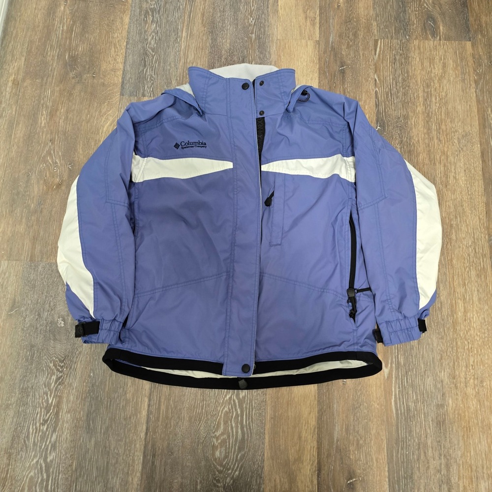 Columbia Women's Ski Jacket Size L Lavender Blue White Winter Removable Liner